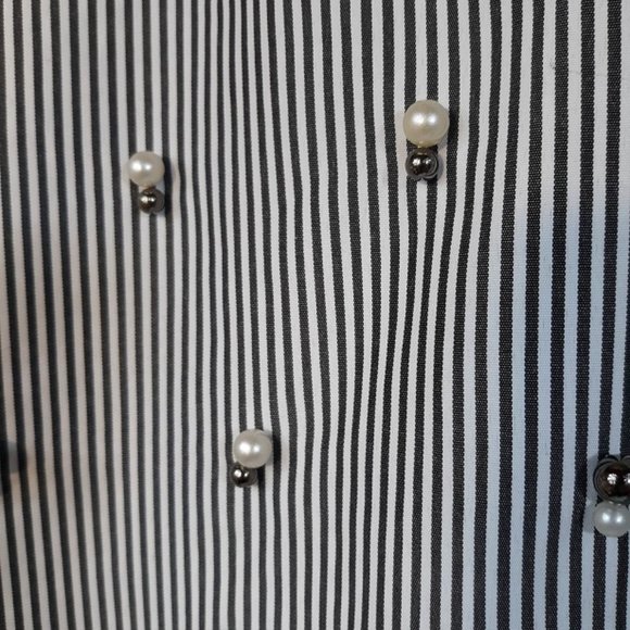 SOLD-Kontrol Blouse Women's Med GUC Puffy Sleeve Pearl Accents Stripes Top Shirt - Picture 5 of 8